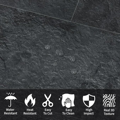 AULIGET 6" x 12" Black Slate Peel and Stick Backsplash Wall Tiles, PVC Faux - Image 2