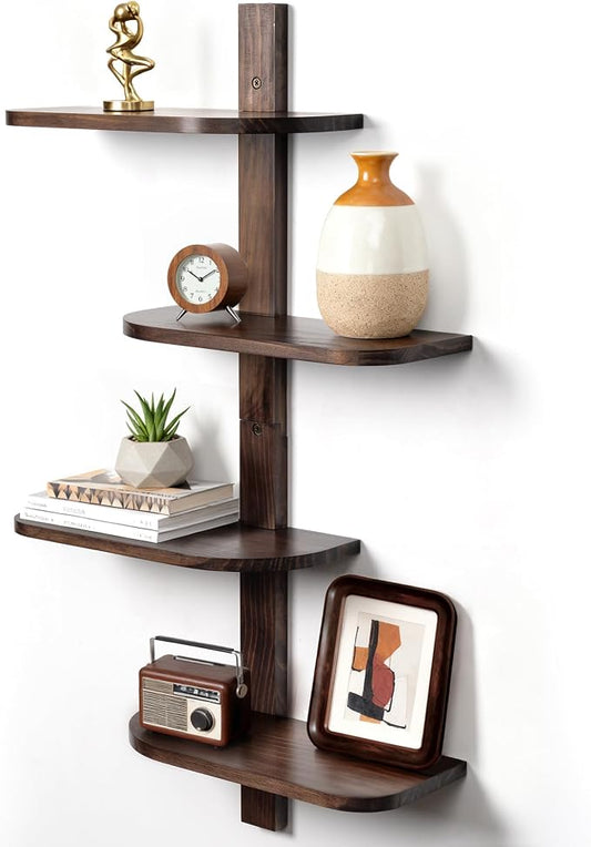Afuly Mid Century Modern Decor Floating Shelves Walnut Display Shelf Wall Unit by Afuly