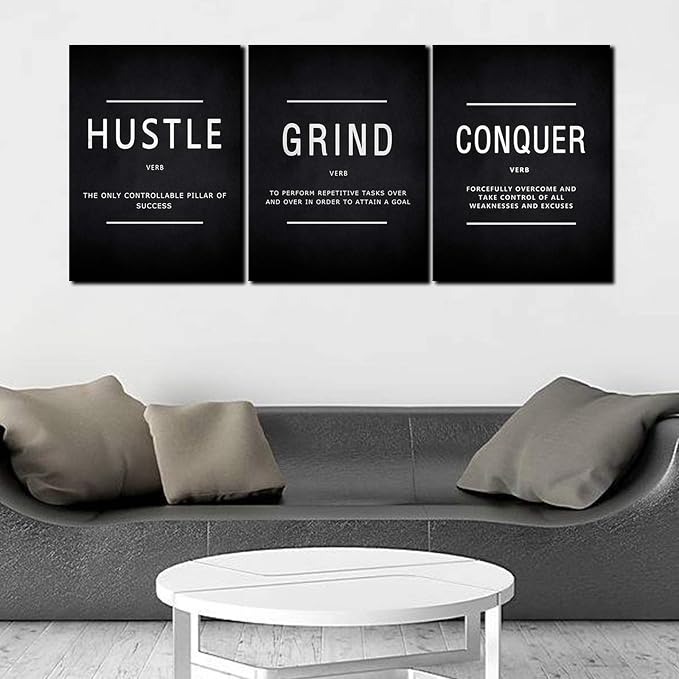 KAWAHONE Inspiration Canvas Wall Art Large, Grind Hustle Conquer Quotes Poster - Image 9