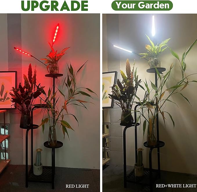 TOSKING 48" Tall Plant Stand with Grow Lights - 5-Tier Corner Plant Shelf with LED Full Spectrum Lights with Dimmer & Timer, Multi-Functional Corner Plant Stand for Home, Office, Balcony (Grow Light 5 Tier-Black)