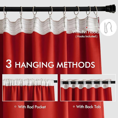 MIULEE Christmas Red Back Tab Blackout Curtains 90 Inches Long 2 Panels Set - Image 3