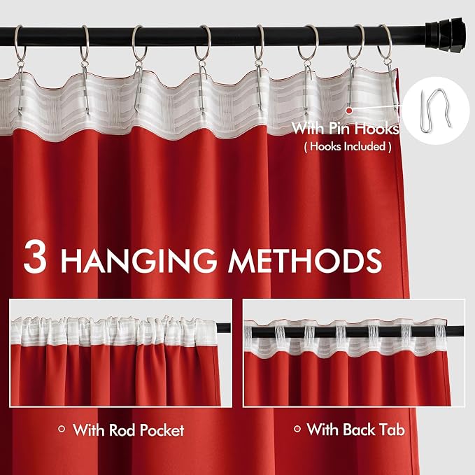 MIULEE Christmas Red Back Tab Blackout Curtains 84 Inch Length 2 Panels Set - Image 3