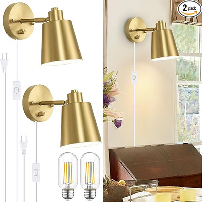 Lomoky Dimmable Wall Sconces Plug in, Adjustable Angle Wall Lamps by Lomoky