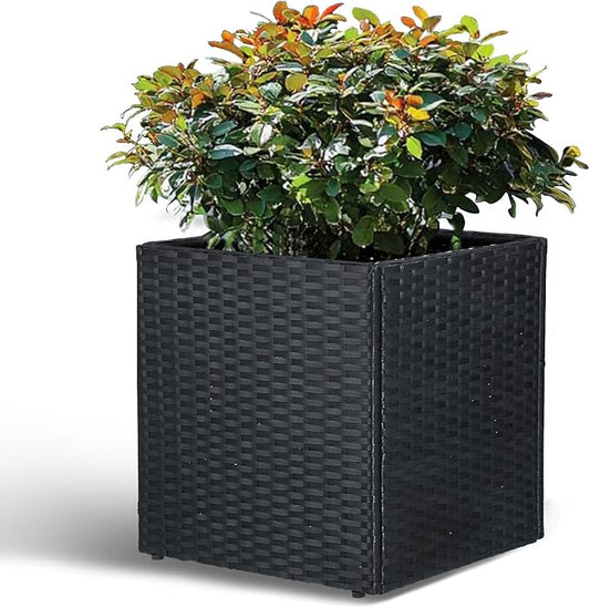 LEWIS&WAYNE Large Square Planter Box Handmade Wicker Tall Planters for Outdoor Plants with Removable Liners Modern Planter for Indoor Outdoor Garden Patio Front Porch - Black, 17''x17''x18''
