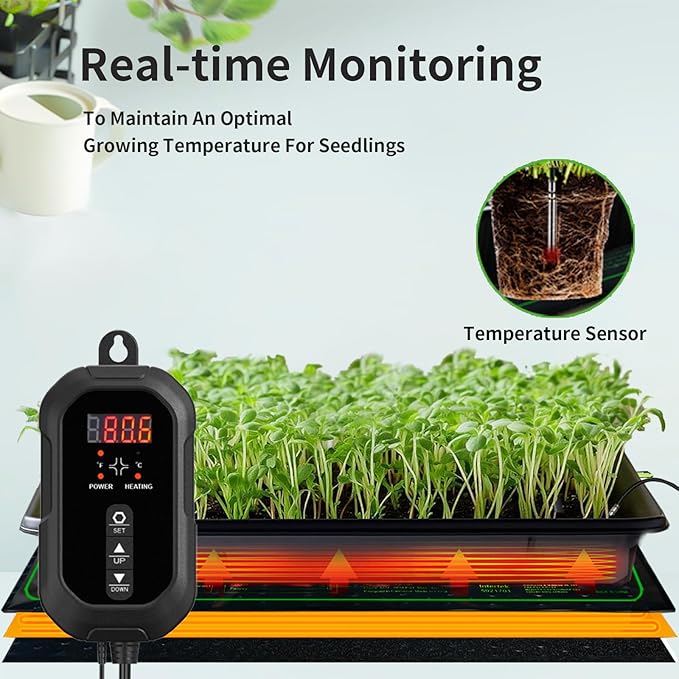 20"x 10" Seedling Heat Mat with Digital Thermostat Combo Set,ETL Certified and Durable Waterproof Warm Hydroponic Heat Mat for Germination,Indoor Gardening,Brewing and Greenhouses