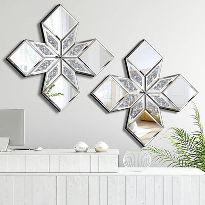 Crushed Diamond Decorative Mirror 2 Pack 16.75x16.75” Diamond Shape Glass Decor by VOHJD