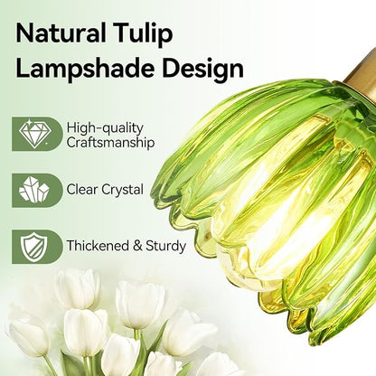 3-Light Vanity Lights with Green Tulip Glass Shade, Vintage Vanity Wall Sconce - Image 4