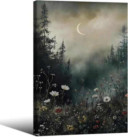 Dark Flower Field Poster Vintage Moody Academia Wall Art 24X36 inch Framed by rumlud