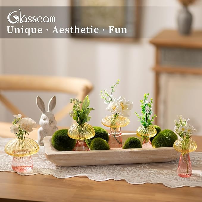 Glasseam Mushroom Plant Propagation Stations: Colored Glass Terrarium Jar Set of 10 Cute Planters for Indoor Plants Mini Propagate Station Unique Christmas Birthday Gifts for Women Home Office Decor