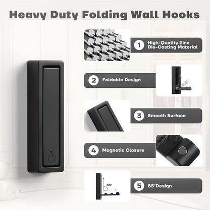 Folding Wall Hooks, Heavy Duty Zinc Alloy No Rust Fold Up Hooks - Image 3