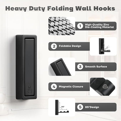 Folding Wall Hooks, Heavy Duty Zinc Alloy No Rust Fold Up Hooks - Image 3