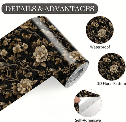 Brown Floral Wall Border 196x4 Inch Peel and Stick Vintage Botanical Wallpaper - Image 9