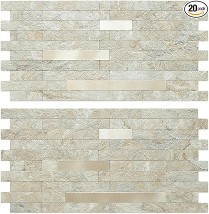 AULIGET 20 Sheets Faux Stone Peel and Stick Backsplash, Sandstone by AULIGET