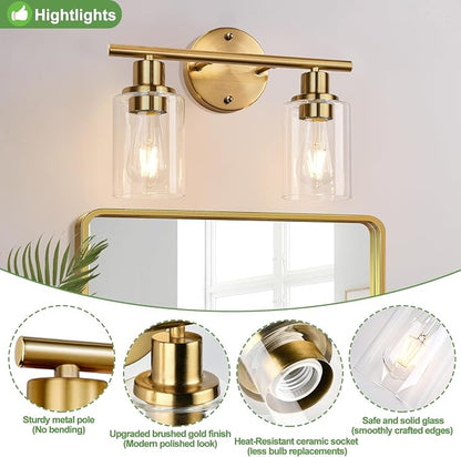 Zarbitta 2-Light Bathroom Light Fixtures, Brushed Gold Vanity Light, Modern - Image 4