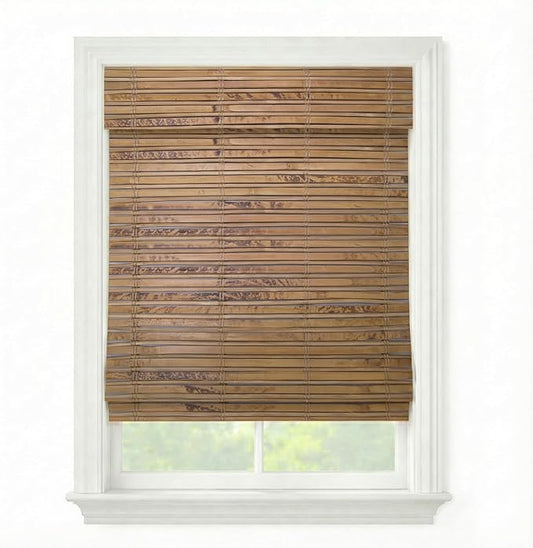 Cordless Woven Wood Roman Shades, 69W x 72H, Winthrop Camel, Sizes 20-72 Wide by FirstRateBlinds