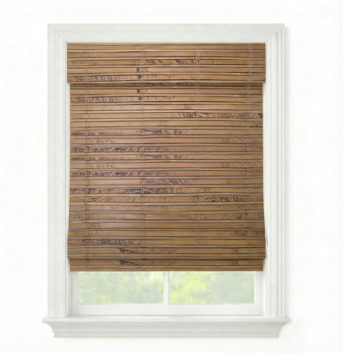 Cordless Woven Wood Roman Shades, 53W x 60H, Winthrop Camel, Sizes 20-72 Wide by FirstRateBlinds