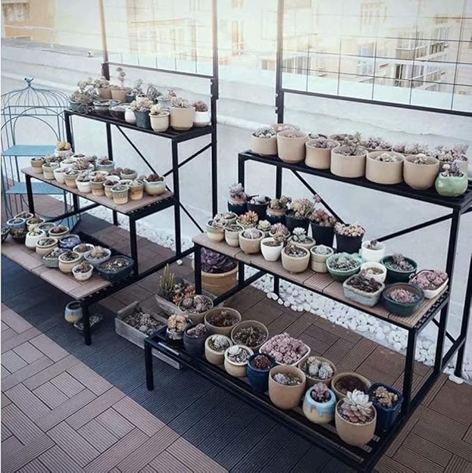 Zhongma 3 Tier Large Heavy Duty Plant Stand with Hanging Plant pot shelf, 35.43 x 33.27 x 78.74, Tall multi layer Plant Holder for Home, Garden, Each Tier: 35.43 L x 10.5W, Easy to Hold Large Plant