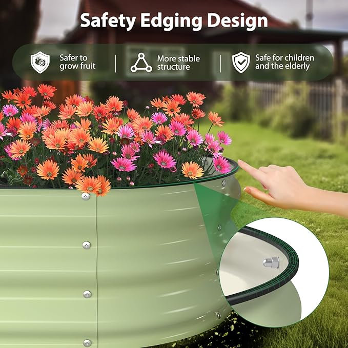 Raised Garden Bed Kit, 4x2x1 ft Galvanized Planter Box Outdoor with Safety Edging, Large Metal Raised Beds for Gardening Vegetables Flower Herb (Avocado Green)