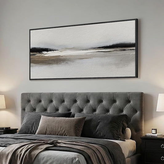 Large Framed Abstract Wall Art for Living Room, Horizontal Black and White - Image 2
