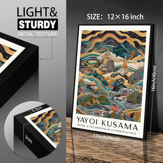 Yayoi Kusama Black Framed Wall Art Vintage Japanese Poster 12X16 in Abstract - Image 2