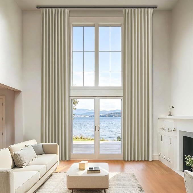 Beige Room Darkening Curtains 96 Inches Long by Grichril