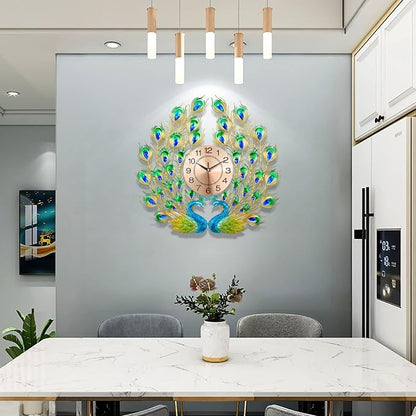 Large Peacock Wall Clock Silent Non-Ticking, 3D Creative Luxury Decorative Wall - Image 3