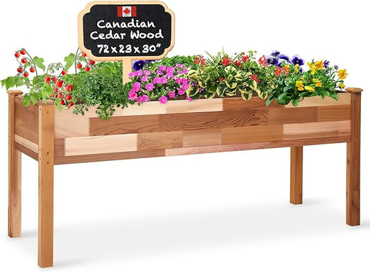 Jumbl, Cedar Raised Garden Bed, Elevated Wood Planter for Growing Fresh Herbs, Vegetables, Flowers, Succulents - 72x23x30”