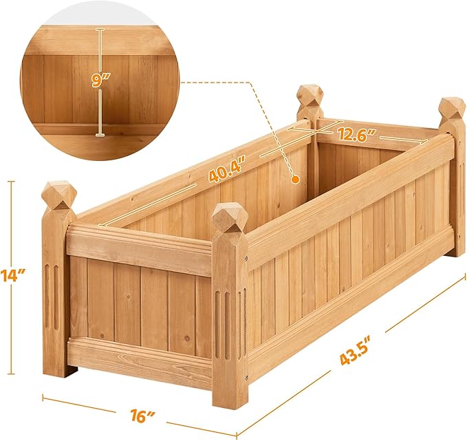 Yaheetech 43.5″ L × 16″ W × 14″ H Wooden Raised Garden Bed, Horticulture Rectangular Garden Planter Outdoor, Raised Planter Box for Patio/Yard/Greenhouse Vegetable/Flower/Herbs, Light Brown,2pcs