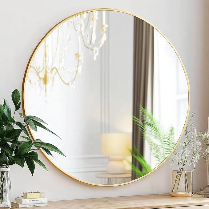 Sunniry Round Gold Mirror, 28 inch Round Mirror, Circle Bathroom Mirrors Metal by Sunniry