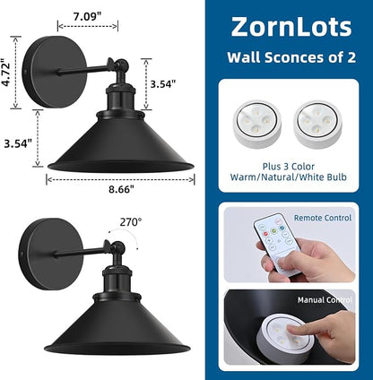 Battery Operated Wall Sconce Set of 2, Vintage Wireless Wall Sconces - Image 5
