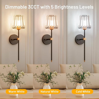 Crystal Battery Operated Wall Sconces Set of 2, 12 RGB and 3CCT Dimmable Wall - Image 7