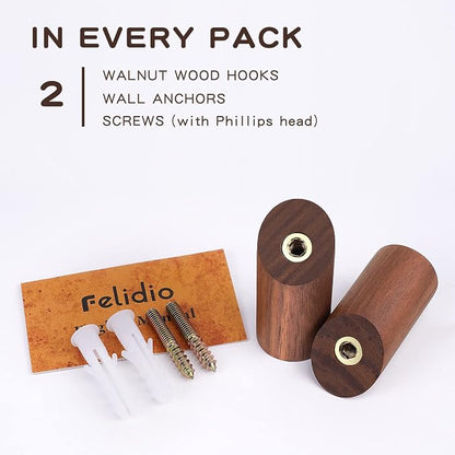 Felidio Wooden Wall Hooks, 2 Pack Coat Hooks Wall Mount, Natural Wood Hooks - Image 5