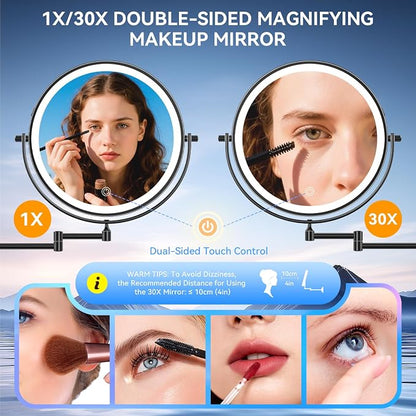 10'' 30X/1X Wall Mounted Lighted Makeup Mirror, 5000mAh Rechargeable - Image 2