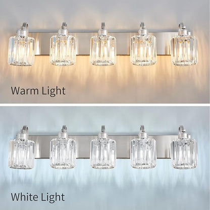 Modern Crystal Bathroom Vanity Light 5 Light Brushed Nickel Vanity Lighting - Image 5