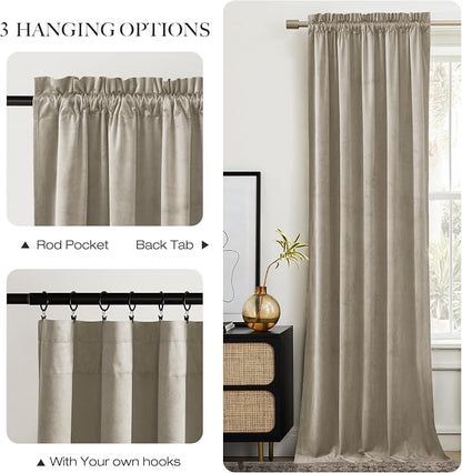 NICETOWN Living Room Camel Velvet Curtains 12 ft Length, Sound and Sunlight - Image 5
