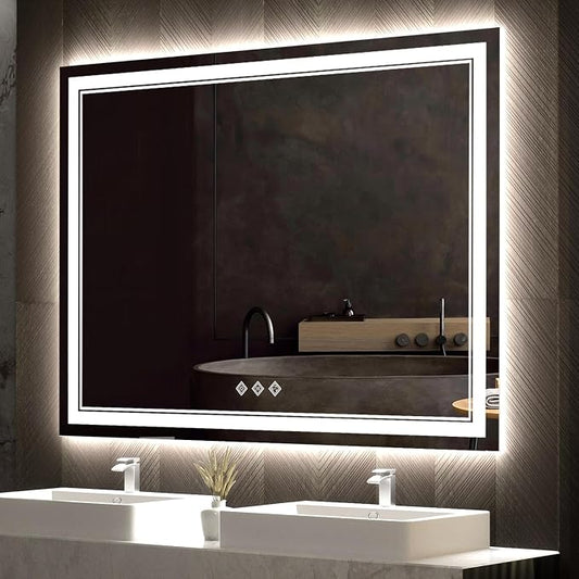 LED Mirror for Bathroom, 48x36 Inch Gradient Front and Backlit Bathroom Mirror by VanPokins-GlobalHighEndLEDBathroomMirrorBrand