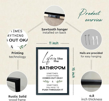 YWJKWLGS Funny Bathroom Wall Art, 11x16 Inch Black Framed Life is Like Bathroom - Image 2