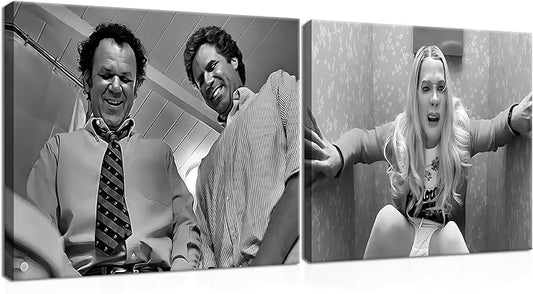 Framed Funny Movie Bathroom Canvas Wall Art Set of 2 – Black and White Vintage by ZNHARTWallArt