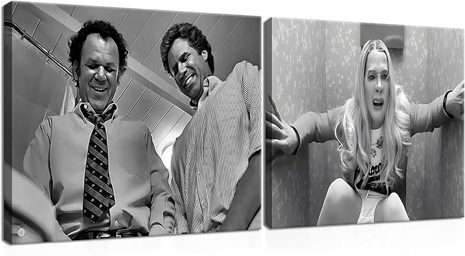 Framed Funny Movie Bathroom Canvas Wall Art Set of 2 – Black and White Vintage by ZNHARTWallArt
