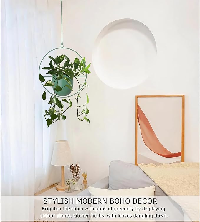 Metal Hanging Planter for Indoor Outdoor Plants Wall and Ceiling Hanging Basket for Vines Ferns Modern Minimalist Plant Hanger Room Window Decor(Green)