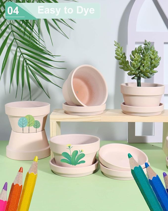 vensovo 5.7 Inch Pink Terracotta Shallow Succulent Pots - 6 Pack Terra Cotta Clay Pot with Saucer, Cacuts Indoor and Outdoor Planters with Drainage Hole