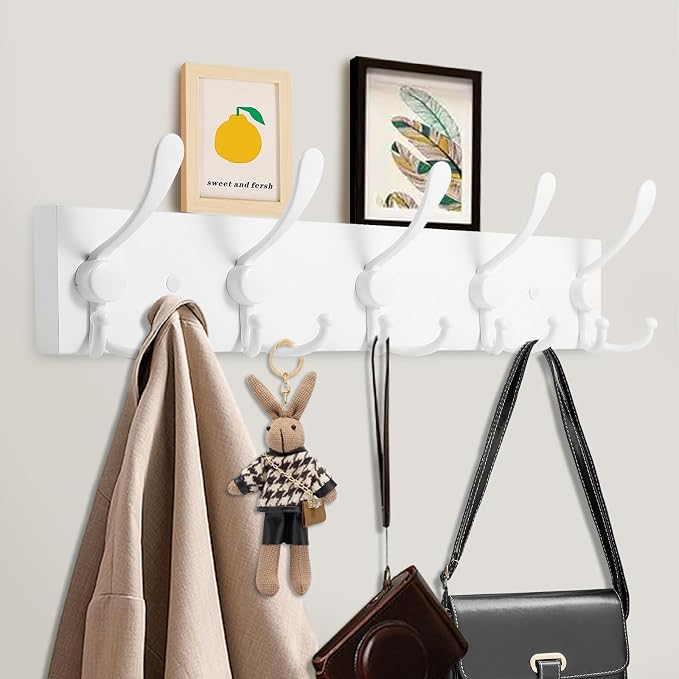 Kuhome Coat Rack Wall Mount Coat Hooks Wooden Hat Rack - Image 3