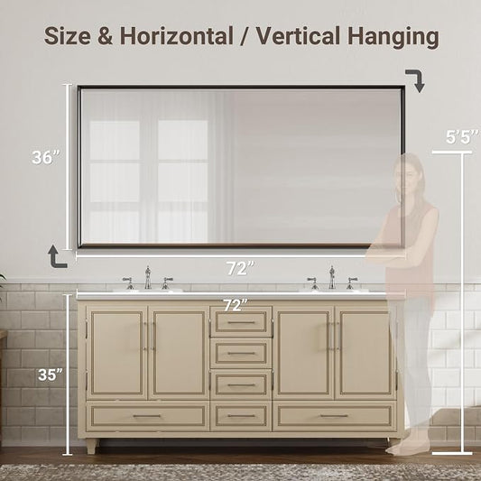 72 x 36 Black Framed Mirror for Bathroom, Beveled Black Bathroom Vanity Mirror - Image 2