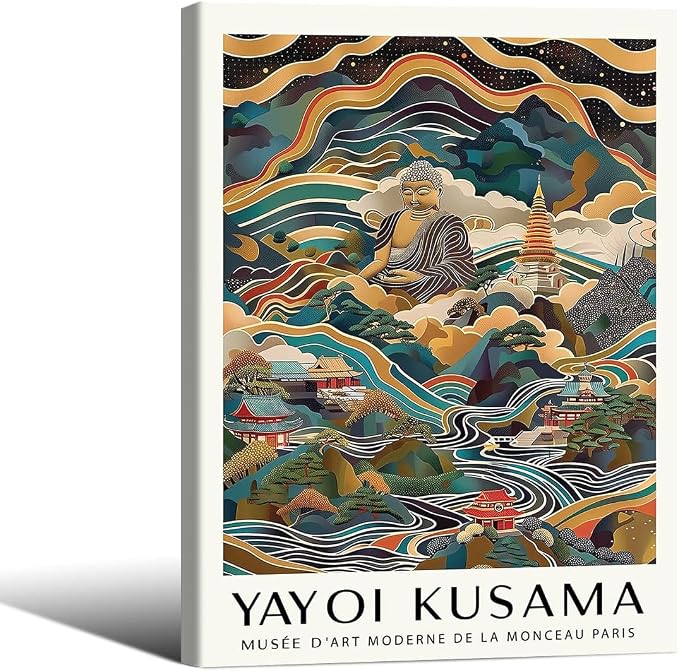 Yayoi Kusama Framed Wall Art Vintage Japanese Poster 12X16 in Abstract Buddha by Heltrappe