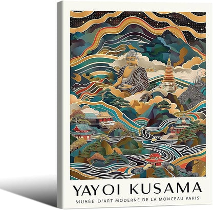 Yayoi Kusama Framed Wall Art Vintage Japanese Poster 12X16 in Abstract Buddha by Heltrappe