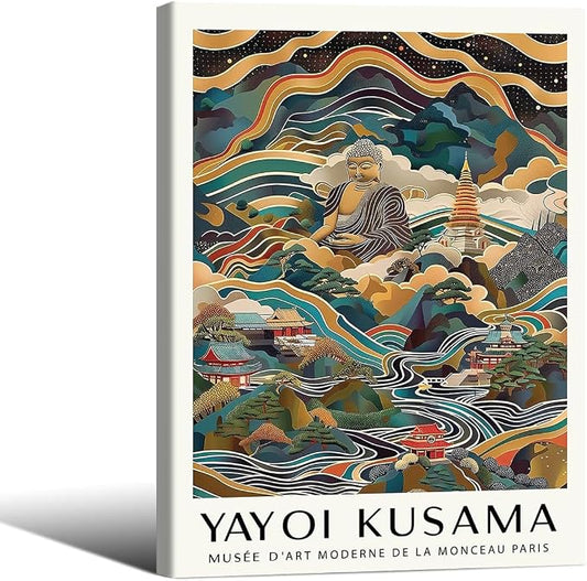 Yayoi Kusama Framed Wall Art Vintage Japanese Poster 8X10 in Abstract Buddha by Heltrappe