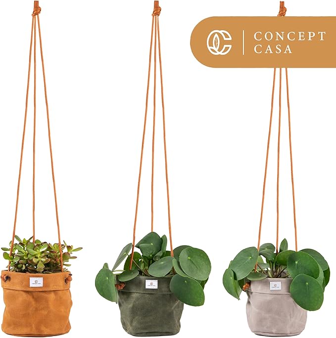 Waxed Canvas Handmade Hanging Planter for Indoor/Outdoor Plants, Hanging Basket Plant Holder Forest Green