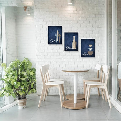 GUBIYU Premium Navy Blue Wall Art Set of 3, Large Dining Room Kitchen Signs - Image 5