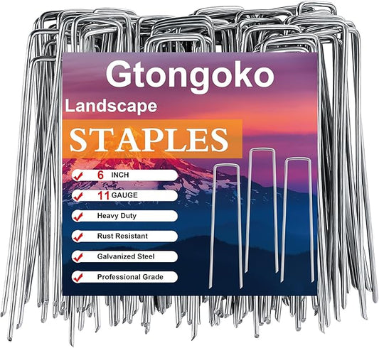 Gtongoko 500 Pack Galvanized Landscape Staples Garden Stakes Plant Cover Stakes 6 Inch 11 Gauge SOD Staples Fence Stakes Ground Stakes for Landscaping Securing Weed Barrier Fabric