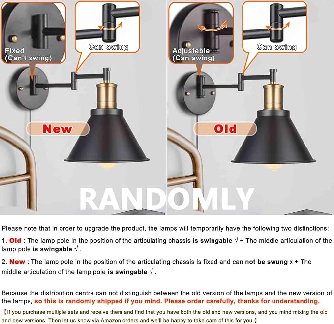 Wall Lamps, Swing Arm Wall Lamp Wall Sconce 2-Pack Plug in Cord - Image 3